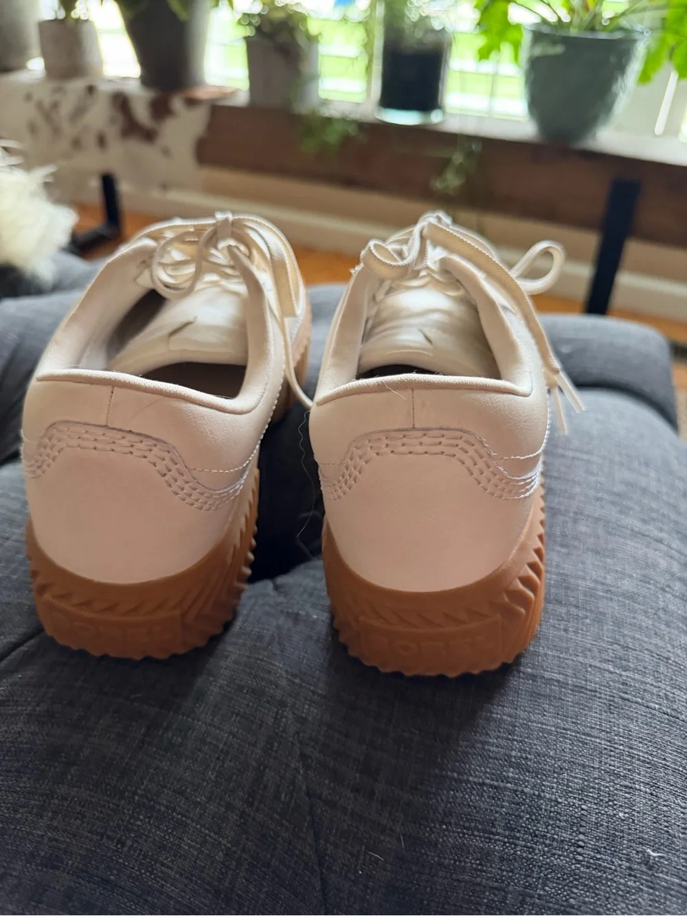 Sorel Women's Cream Leather Sneakers with Gum Brown Platform Sole